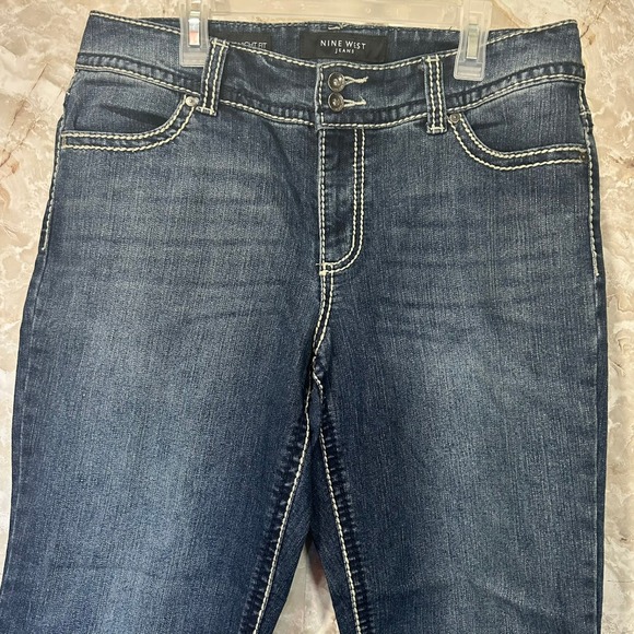 Nine West Date Night Fit Jeans Embellished Pockets Straight Leg Dark Wash Sze 10 - Picture 1 of 8